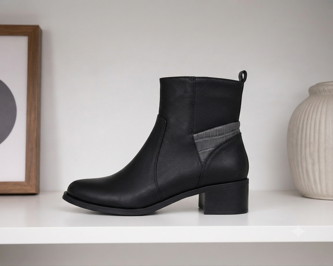 Botín Khloe 5210 Negro Piel