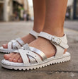 Sandalia de niña 164c11 Aladino shoes color blanco, glitter y plateado