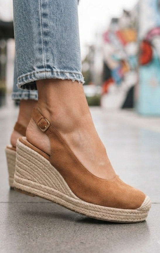 Alpargata cuero con cuña NK586 InterClick Shoes cuña alta yute