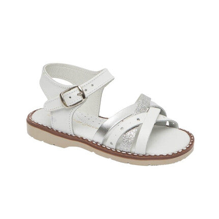 Sandalia de niña 164c11 Aladino shoes color blanco, glitter y plateado